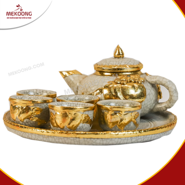 Bộ Chén Thờ Men Rạn Dát Vàng