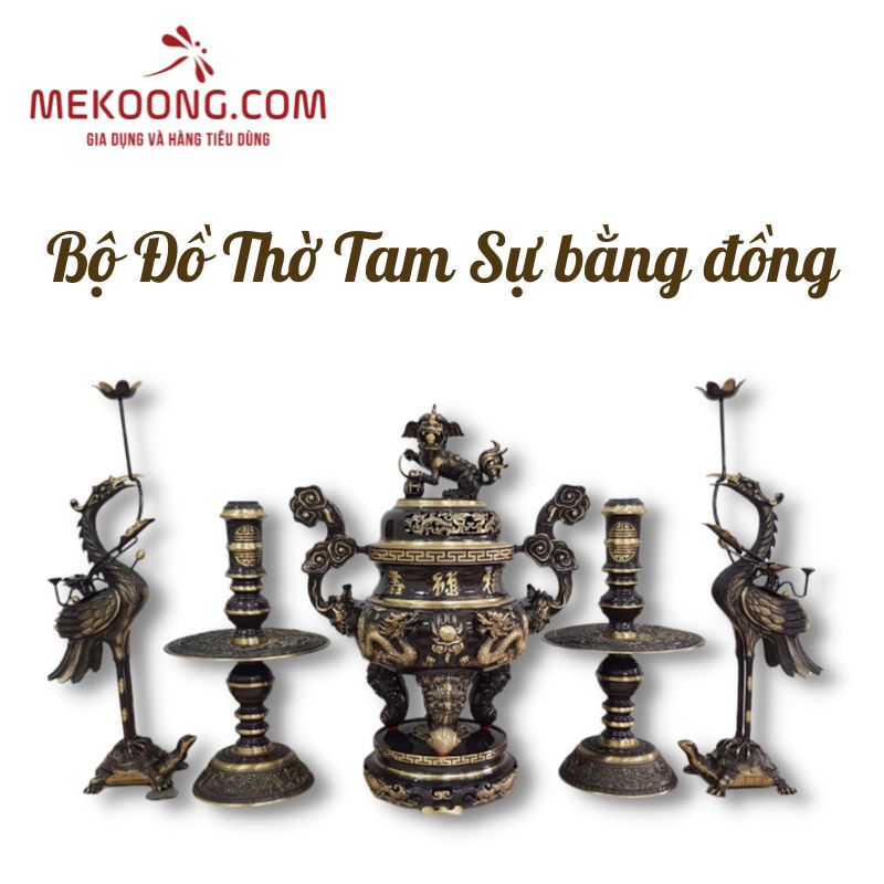 Bộ đồ thờ tam sự bằng đồng