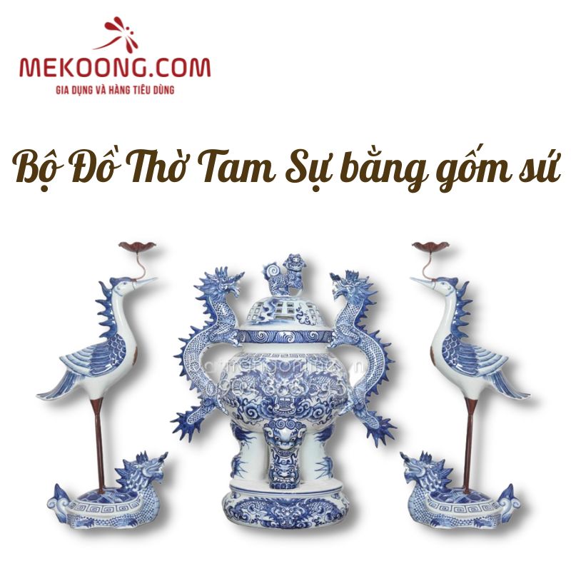 Bộ đồ thờ tam sự bằng gốm sứ 