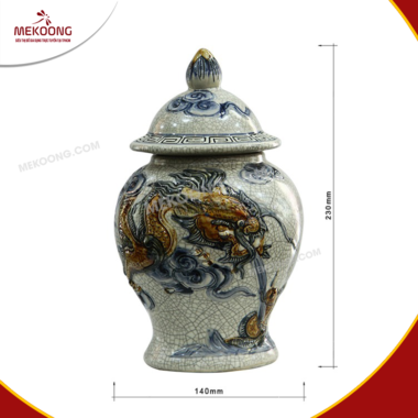 Chóe Thờ Long Hý Ngư Gốm Sứ Men Rạn Cổ