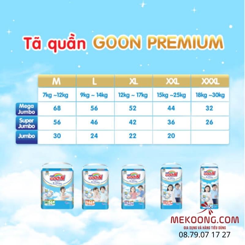 Size Tã Bỉm Goon Premium