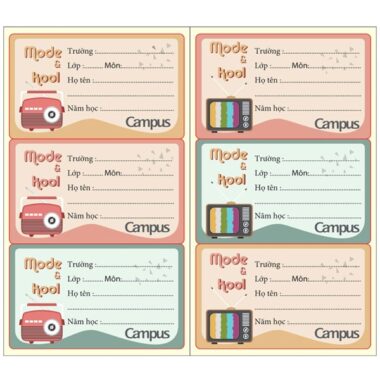 Bộ 18 Nhãn Vở Học Sinh Sinh Viên Campus Mode & Kool