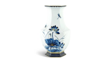 Bình hoa Lộc Phát 28 cm - Sen Vàng Nền Xanh Ngọc Quà Tặng Gốm Sứ