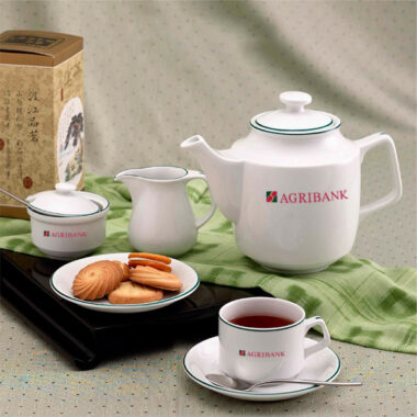 Bộ trà Minh Long 0.7 L Jasmine Kẻ Chỉ Xanh in logo Agribank HG