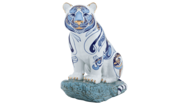 Hổ Khát Vọng 24.4 cm - Sắc Xanh Cobalt - Trang trí Vàng 24K Độc Đáo