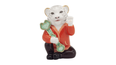 Hổ Như Ý 9.6 cm - Màu Cam - Trang trí Vàng 24K Độc Đáo