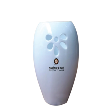 Lọ Hoa Sứ In Logo Dáng Miệng Chai Trắng Quà Tri Ân