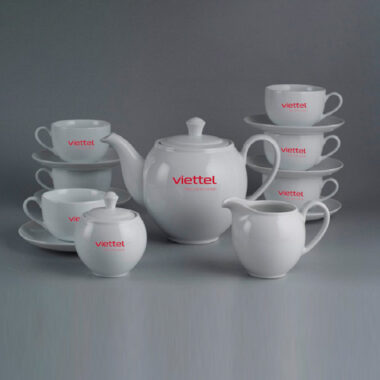 Bộ Trà Minh Long Camellia Trắng 1.1L in logo Viettel HG