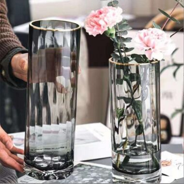 Bình lọ thủy tinh cắm hoa lượn sóng xám