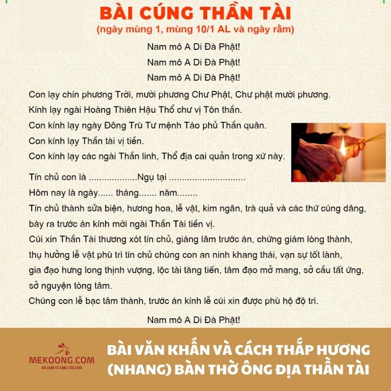 Bài văn khấn và cách thắp hương (nhang) bàn thờ Ông Địa Thần Tài