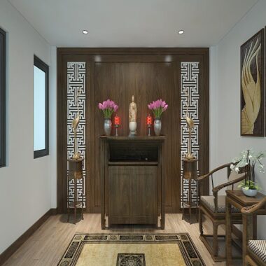 bàn thờ gỗ óc chó nhà phố An Dương