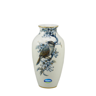 Bình hoa 27 cm – Họa Mi và Hoa Bưởi – Cobalt Vàng in logo Vinamilk HG
