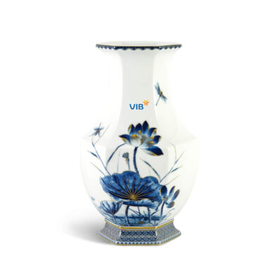 Bình hoa Lộc Phát 28cm Sen vàng nền trắng (692821345) in logo VIB HG