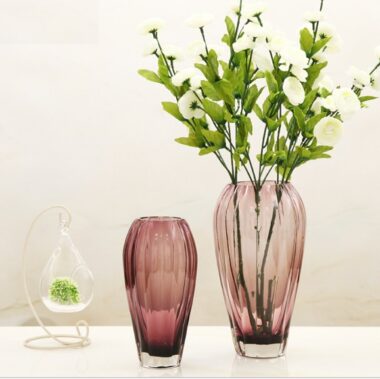 Bình cắm hoa thuỷ tinh bầu sọc tím (thấp)