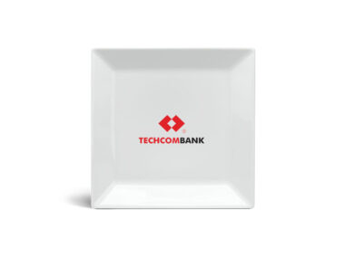 Dĩa sứ Minh Long vuông lá 25cm Daisy – Trắng In Logo Techcombank