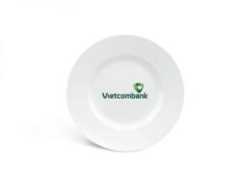 Đĩa Sứ Trắng Minh Long quà tặng Camellia – Trắng 20cm In Logo quà tặng Vietcombank HG