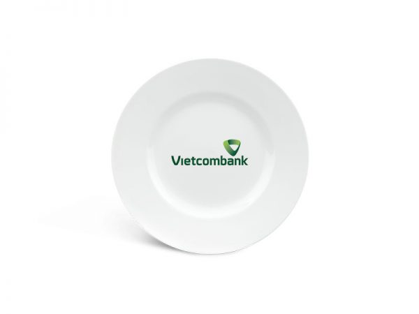 Đĩa Sứ Trắng Minh Long Camellia – Trắng 20cm In Logo Vietcombank