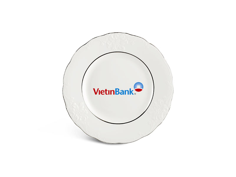 Đĩa Sứ Trắng Minh Long Đài Các – Chỉ Bạch Kim 20cm In Logo Vietinbank