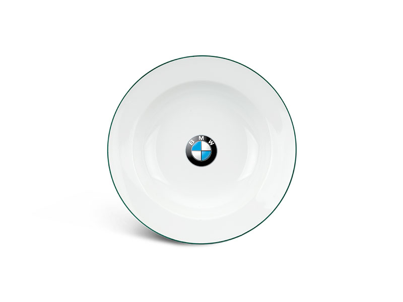 Đĩa Sứ Tròn Trắng Minh Long Jasmine – Chỉ Xanh Lá In Logo BMW