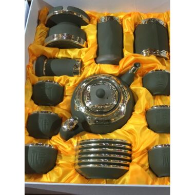 Hộp ấm trà từ sa Bát Tràng bộc đồng cao cấp