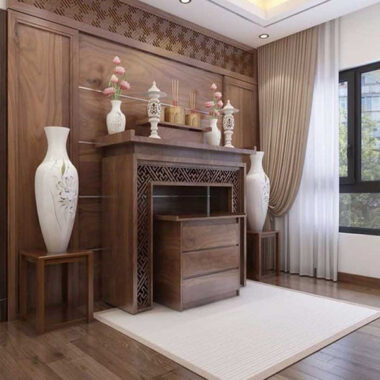 Bàn thờ gỗ óc chó thiết kế theo phong cách cổ điển
