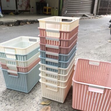 Rổ nhựa hình chữ nhật freeship giỏ nhựa Việt Nhật đẹp màu xanh màu ghi