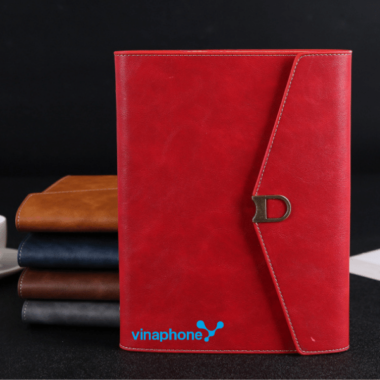 Sổ da A5 SC02 Đỏ – Quà tặng sổ da gáy còng vinaphone