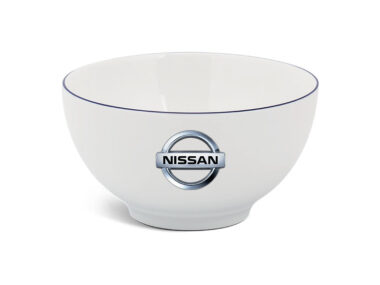 Tô Sứ Trắng Minh Long Camellia – Chỉ Xanh Dương in logo Nissan