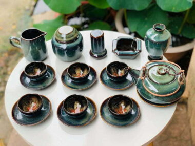 Bộ Trà Hảo Biến Men Xanh Lam Quai Đồng full pk