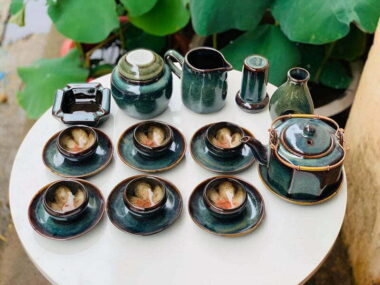 Bộ Trà Hỏa Biển Full Pk Mem Lam Ấm Vuông Cao