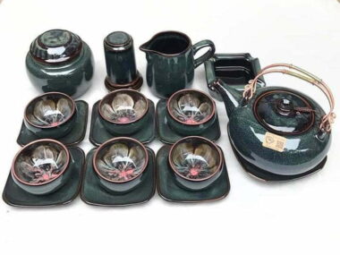 Bộ Trà Men Hỏa Biến Men Xanh Lòng Hoa Full Pk