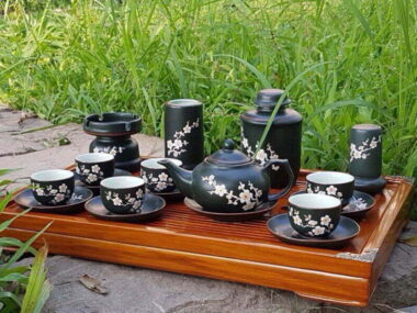 Bộ Trà Tích Đất Đỏ Hoa Đào Men Xanh Full Pk Chưa Khay