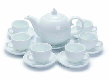 Bộ Bình Trà Bát Tràng Men Trắng Chóp Lửa