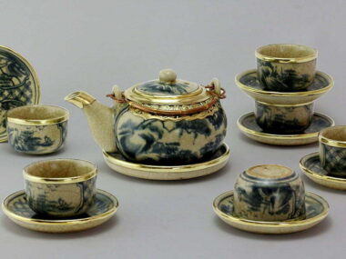 Bộ Ấm Chén Bát Tràng Nhật Bát Tràng Men Rạn Bọc Đồng