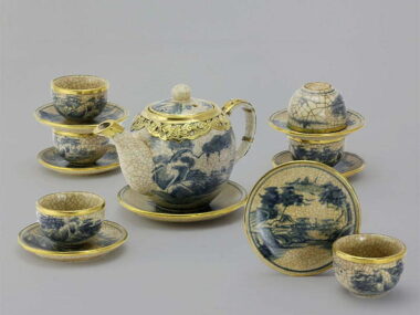 Bộ Ấm Chén Bát Tràng Men Rạn Bọc Đồng