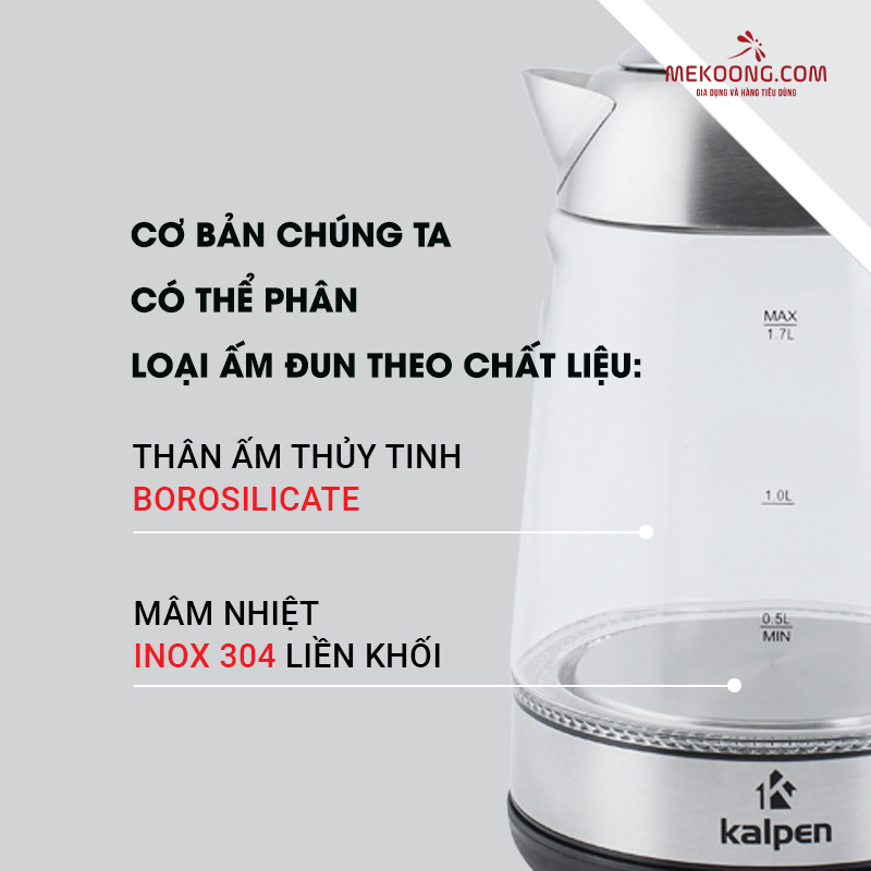 Phân loại ấm đun theo chất liệu