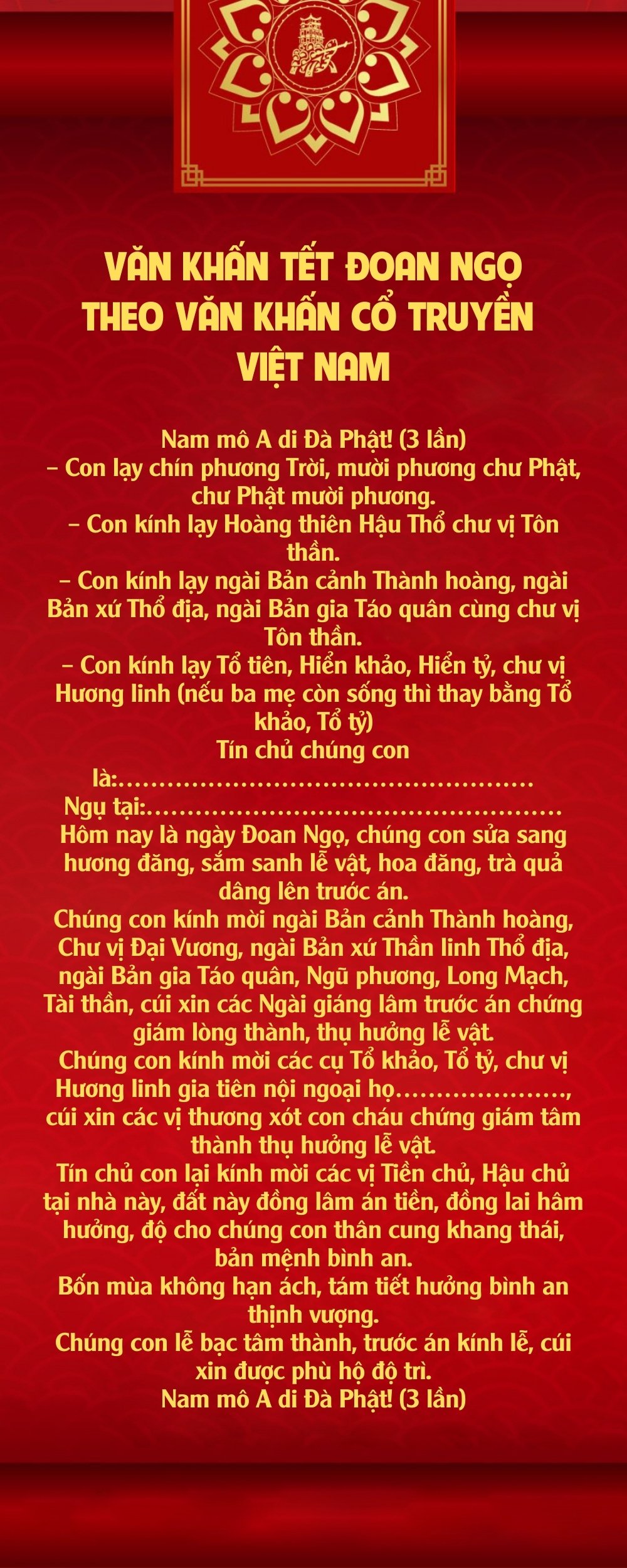 Văn khấn Tết Đoan Ngọ theo văn khấn cổ truyền Việt Nam