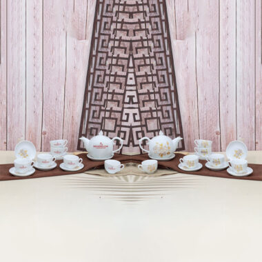 Ấm trà màu trắng họa tiết bông hoa in logo Mekoong