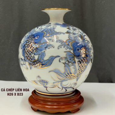 Bình hút tài lộc Bát Tràng Cá chép liên hoa