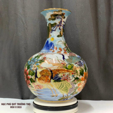 Bình hút tài lộc Bát Tràng Hạc phú quý cát trường thọ