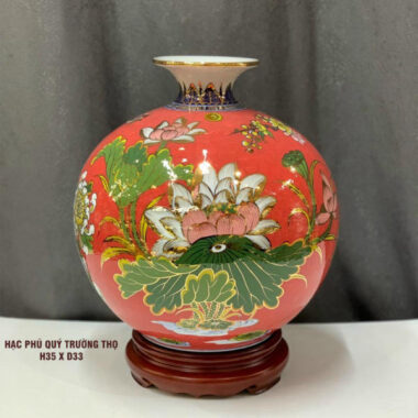 Bình hút tài lộc Bát Tràng Hạc phú quý tài lộc Bát Tràng hoa sen