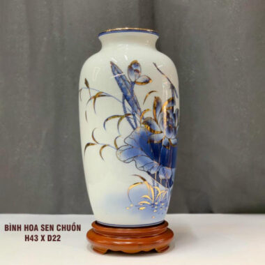 Bình hút tài lộc Bát Tràng hoa sen chuồn