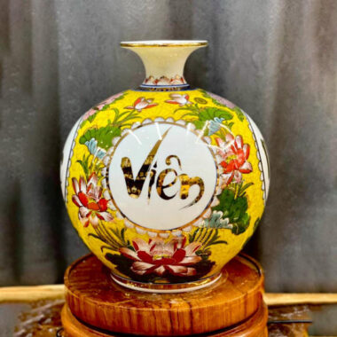 Bình hút tài lộc Bát Tràng in chữ Viên