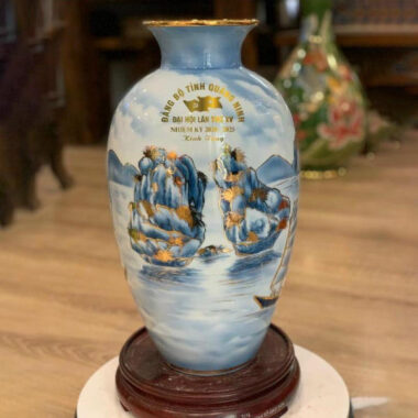 Bình hút tài lộc Bát Tràng in logo Đảng Bộ Tỉnh Quảng Ninh