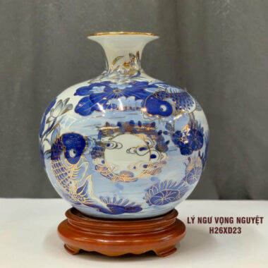 Bình hút tài lộc Bát Tràng Lý ngư vọng nguyệt 2