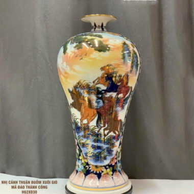 Bình hút tài lộc Bát Tràng nhị cảnh thuyền buồm xuôi gió mã đáo thành công