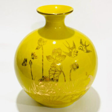 Bình Hút Tài lộc Bát Tràng Sen Vẽ Vàng