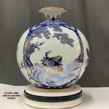 Bình hút tài lộc Bát Tràng tứ cảnh 4 mùa