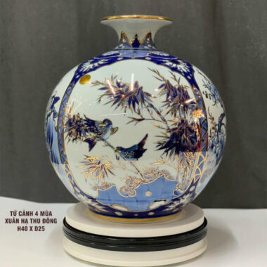 Bình hút tài lộc Bát Tràng Tứ cảnh 4 mùa