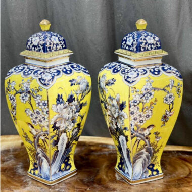 Bình hút tài lộc Bát Tràng vàng xanh